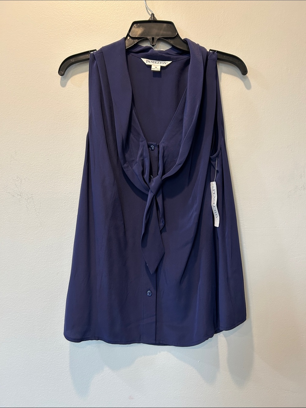 Pendleton Navy Sleeveless Tie-Neck Blouse